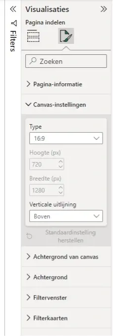Voorbeeld visualisatie instellingen